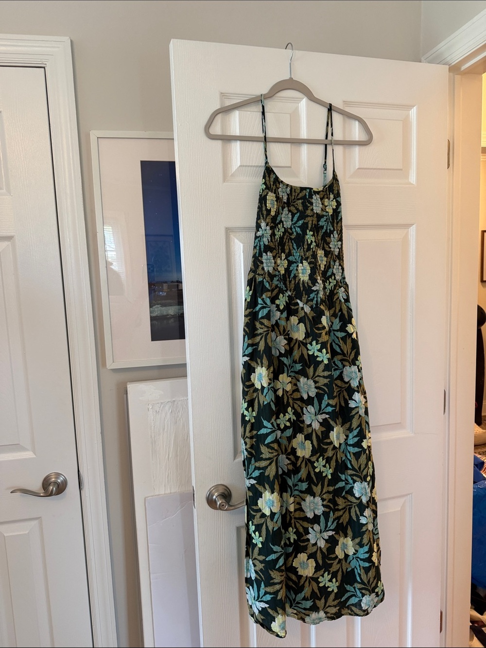 Floral Spaghetti-Strap Maxi Dress in Black and Teal